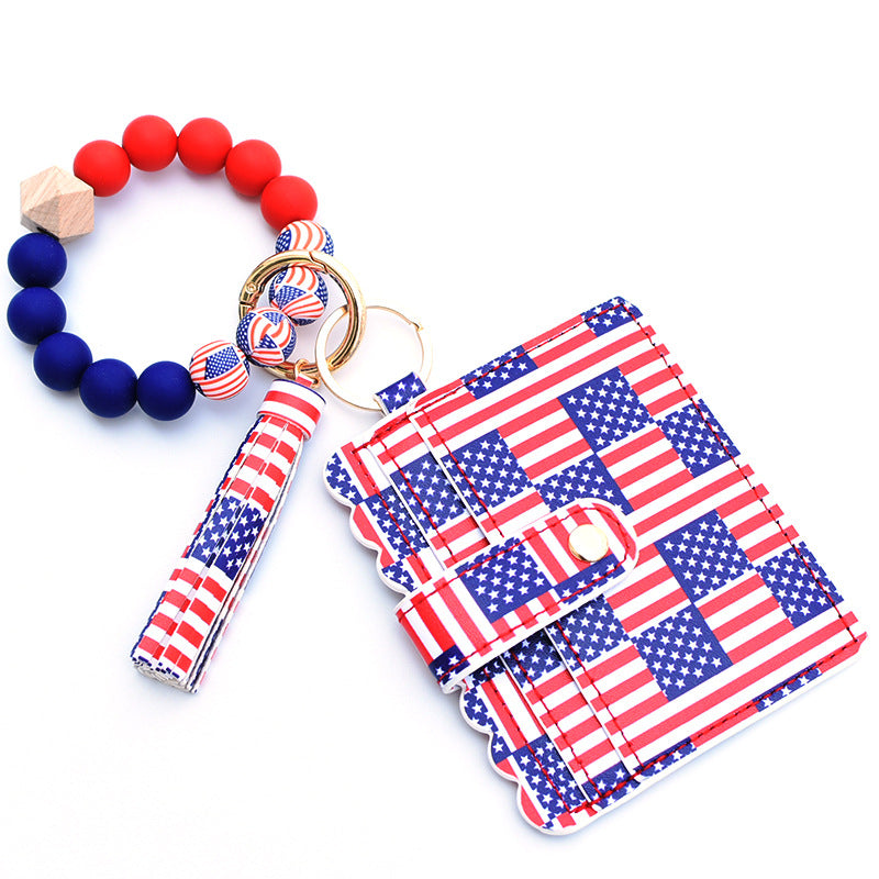 Wholesale Independence Day Card Holder Silicone Beaded Wrist Keychain